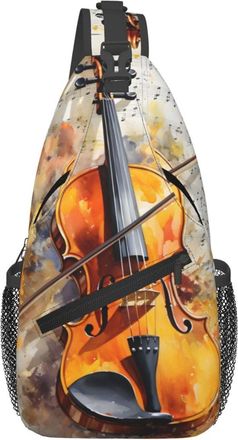 Generic Orange Paint Violin Sling Bag With Zipper Crossbody Bag Adjustable Crossbody Bags For Runner Women Workout