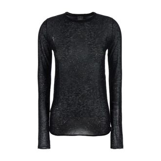 Pinko Zwarte Strass Lange Mouw Sweater - Dames - Ronde hals truien - Zwart - M - Wol - Truien & Vesten
