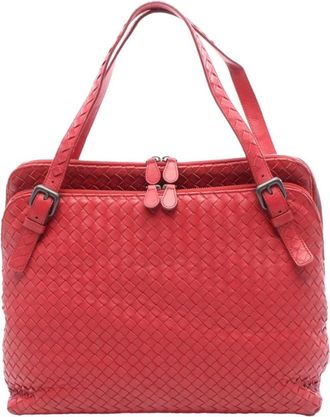Bottega Veneta Pre-owned Tote Bags, female, Red, Size: ONE SIZE Pre-owned Woven Leather Tote Bag