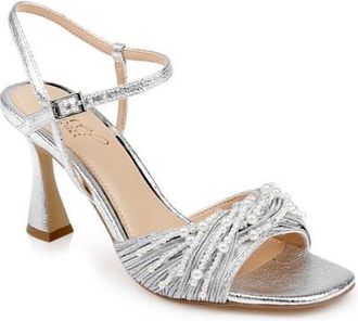 Badgley Mischka Fanny Ankle Strap Sandal in Silver Textile at Nordstrom, Size 8.5