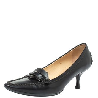 Tod's Tods Black Leather Pointed Toe Penny Loafer Pumps