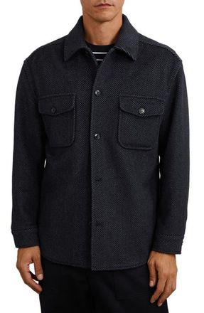 Reiss Compton Herringbone Wool Blend Shirt Jacket in Navy at Nordstrom, Size Xx-Large