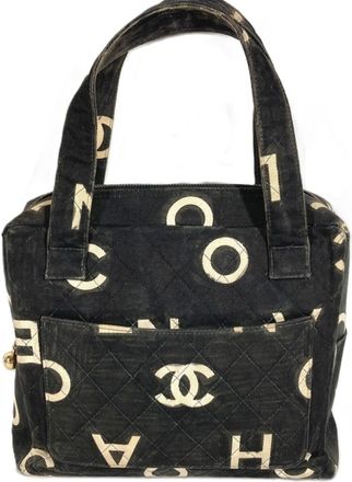 Chanel Black White Canvas Handbag Tote Bag (Pre-Owned)