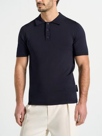 Mani&egrave;re De Voir Bryn Luxe Knitted Polo Top in Navy at Nordstrom, Size X-Large
