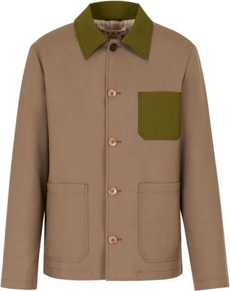 Marni Shirtjack met contrasterende kraag en zak - Bruin