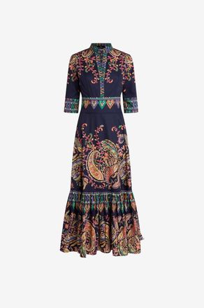 Etro Langes ausgestelltes Kleid mit Mao-Kragen aus Baumwolle