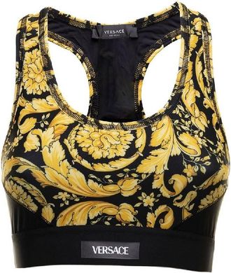 Versace Barocco Print Gym Sports Bra, Size Medium