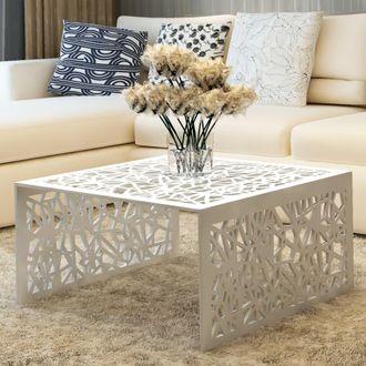 vidaXL Mesa De Centro Con Dise&ntilde;o Geom&eacute;trico Calado Aluminio Plateado Vidaxl