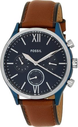 Fossil Mens Fenmore Midsize Multifunction Luggage Leather Watch, 44mm in Brown at Nordstrom Rack