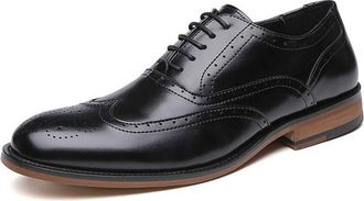 Generic Formal Shoes for Men Lace Up Burnished Toe Wing Tip Brogue Vegan Leather Block Heel Rubber Sole Non Slip Low Top Anti-Slip Prom(Black,7.5 UK)