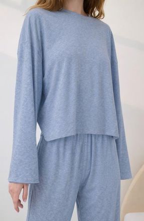 Lunya Organic Pima Cotton Long Sleeve Lounge T-Shirt in Cloud Blue Heather at Nordstrom, Size X-Large