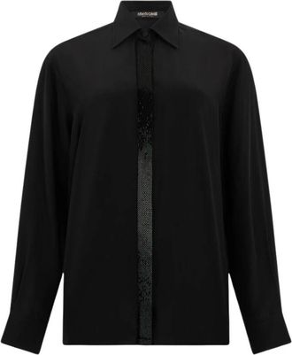 Roberto Cavalli Zijden Blouse met Glanzend Detail - Dames - Overhemden - Zwart - L - Overhemden