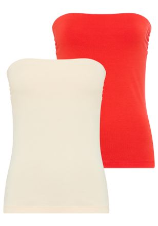 Melrose Bandeautop MELROSE, Damen, Gr. 32, rot, sand, Jersey, Obermaterial: 95% Baumwolle, 5% Elasthan, unifarben, Basic, sehr figurbetont, Tops Bandeautop, m