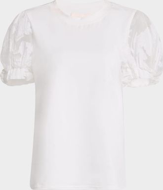 Cinq &agrave; Sept Yashi Floral Organza Puff-Sleeve Top