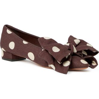 Loeffler Randall Noa Bow Pointed Toe Block Heel Pump in Brown/Cream Polka Dot at Nordstrom, Size 11.5