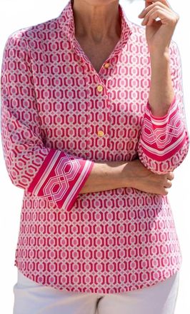 Jude Connally Belinda 3/4 Sleeve Top In Terrace Geo Peony Pink