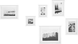 Beliani Conjunto De 6 Marcos De Mdf Blanco Fotos Im&aacute;genes Varios Tama&ntilde;os Ganchos Galer&iacute;a Moderno Zinare