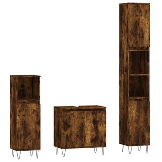 Berkfield Home 3 Piece Bathroom Cabinet Set Smoked Oak Engineered Wood in Brown
