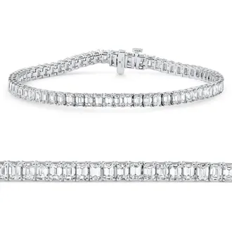 Pompeii3 12.25Ct Emerald Cut Diamond Tennis Bracelet 7 14k White Gold Lab Grown Size: 7