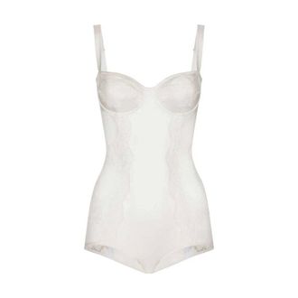 Dolce & Gabbana Tops, Dames, Wit, M, Satijn, Zijden Satijnen Kant Body Balconette Stijl