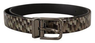 Dolce & Gabbana Bruin Visgraat Leren Grijze Riem
