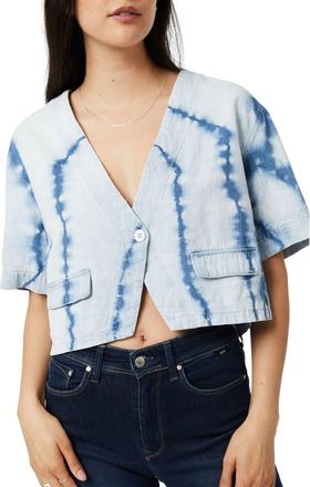 Mavi Tie Dye Crop Denim Shirt in Blue at Nordstrom Rack, Size Medium