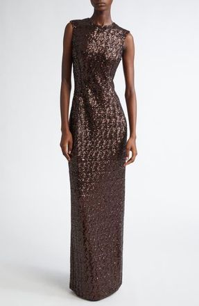 Michael Kors Sequin Sleeveless Column Gown in Chocolate at Nordstrom, Size 10