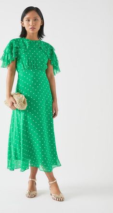 L.k. Bennett Womens DR ELLEN PETITE POLKA DR, Green - Size 20 UK