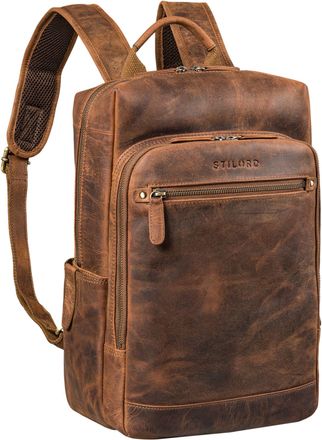 STILORD Yuki Leather Backpack Men Business Vintage Backpacks for 13,3 inch MacBook Laptop Bag Modern Daypack for Work Office Genuine Leather, Colour:middle br