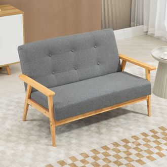 HOMCOM Modern 3-Seater Sofa Upholstery Couch with Rubber Wood Legs in Dark Grey