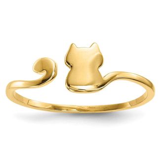 Diamond2Deal 14k Yellow Gold Polished Cat Adjustable Cuff Ring