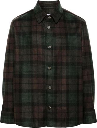 A.P.C. Donkerbruin Bobby Overshirt - Heren - Casual Overhemden - Veelkleurig - XL - Wol - Overhemden