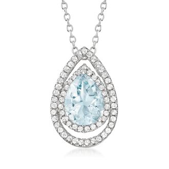 Ross-Simons Aquamarine and. White Topaz Pear-Shaped Pendant Necklace in Sterling Silver