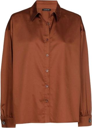 Caroline Biss Caroline Biss - Blouse van glanzend katoen - Dames - Blouses & Shirts - Bruin - Maat: XL Katoen