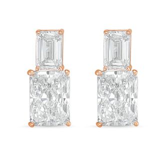 Diana M. Jewels 14kt rose gold 6cts lab grown emerald and radiant cut diamond earrings