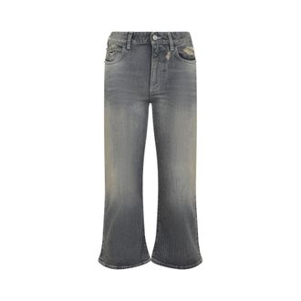 Balenciaga Grey Light Laced Flared Capri Cotton Jeans
