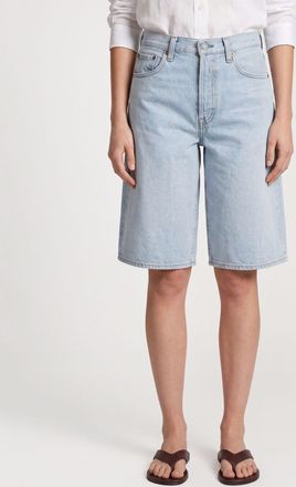 A Gold E Shorts di jeans a vita alta al ginocchio in cotone riciclato