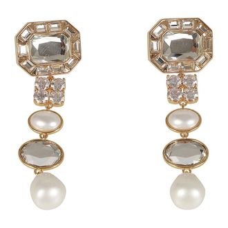 Self Portrait Crystal Pearl Tiered Earrings - Dames - Oorbellen - Geel - ONE Size - Accessoires