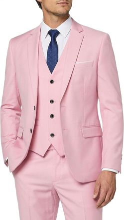 Mys Mens 3 Piece Slim Fit Suit Set with Tie, 2 Button Blazer Jacket Vest & Pants, Business Wedding Party Prom Suit for Men, Light Pink, XL