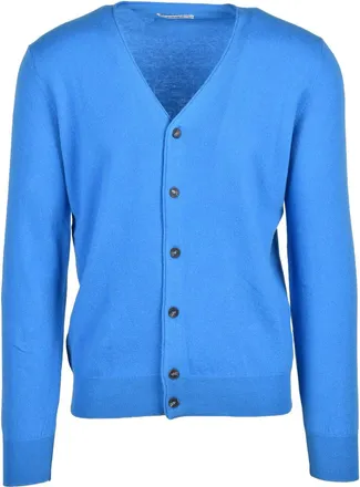 KANGRA Blue Merino Wool V-Neck Cardigan