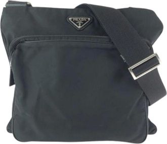Prada Pre-owned Cross Body Bags, female, Black, Size: ONE SIZE Pre-owned Tessuto Nylon Shoulder Bag
