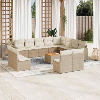 vidaXL Set Sof&aacute;s De Jard&iacute;n Con Cojines 13 Pzas Rat&aacute;n Sint&eacute;tico Beige Vidaxl