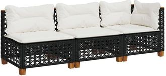 vidaXL Vidaxl - Sof&aacute; De Jard&iacute;n De 3 Plazas Con Cojines Rat&aacute;n Sint&eacute;tico Negro