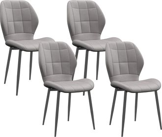HOMCOM Modern Style Kitchen Chairs Set Of 4 With Flannel Upholstered - Light Grey - Emerald green | TJ Hughes