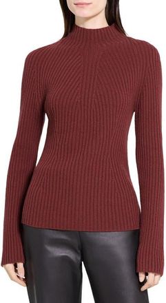 Theory Traveling Mock Neck Rib Cashmere Sweater in Oxblood Red at Nordstrom, Size Petite