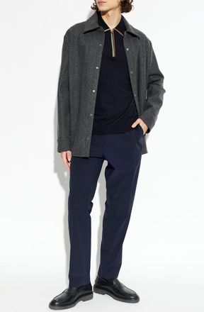 Paul Smith Wool Polo With Long Sleeves, Mens, Navy Blue