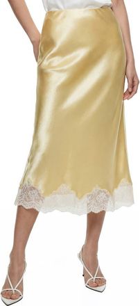By Design Marisa Bias Cut Lace Trim Satin Skirt in Mellow Yellow Garden at Nordstrom Rack, Size X-Large