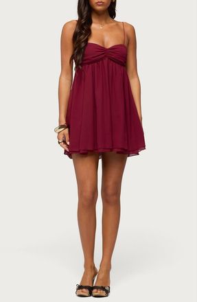 Edikted Ariellah Chiffon Babydoll Minidress in Burgundy at Nordstrom, Size X-Small
