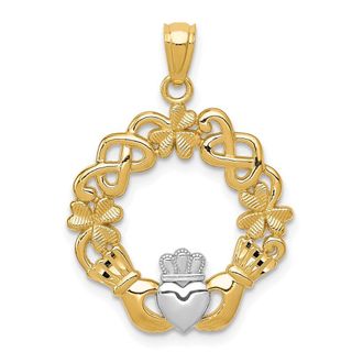 Diamond2Deal 14k Yellow Gold Rhodium Claddagh Pendant