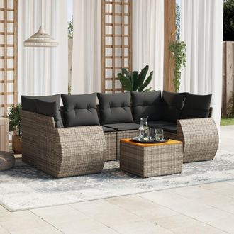 vidaXL Vidaxl - Set De Sof&aacute;s De Jard&iacute;n 7 Piezas Con Cojines Rat&aacute;n Pe Gris